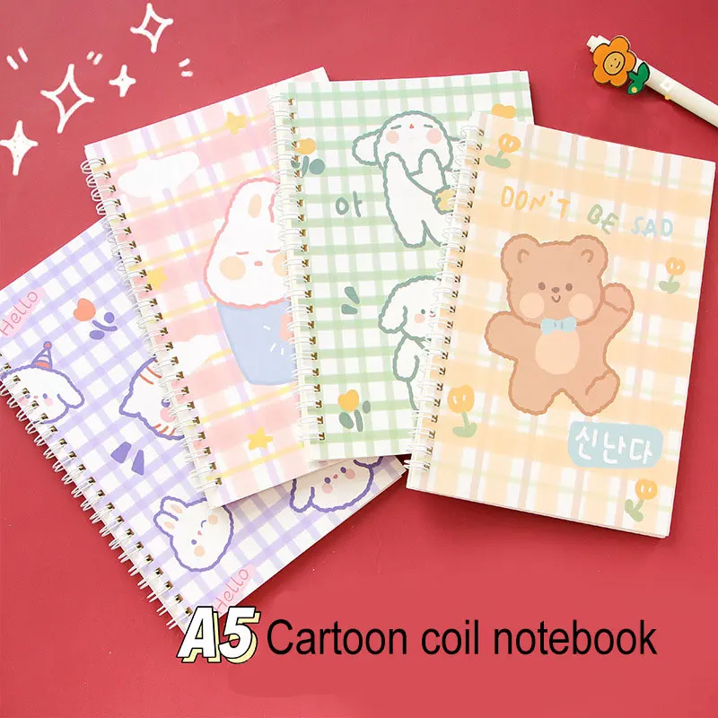 

A5 -4pcs Cartoon Cute Coil Notebook Thickened Eye-Protection Soft Surface Copy Portable Notepad Student Office Gifts