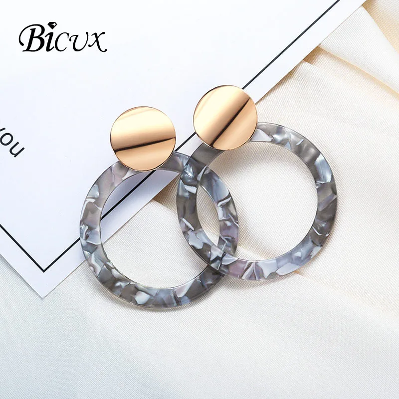 Gray 3 BICUX модные богемные массивные акриловые Висячие серьги для женщин винтажные корейские геометрические висячие серьги ювелирные изделия - Окраска металла: Gray 3