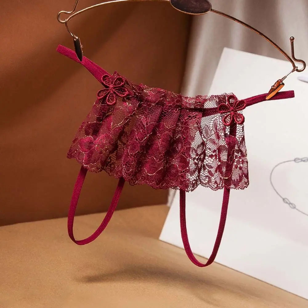 

Sexy Free Take-off Flower Embroidery Lace Bandage Thong Briefs Swing Skirt Panties G-String