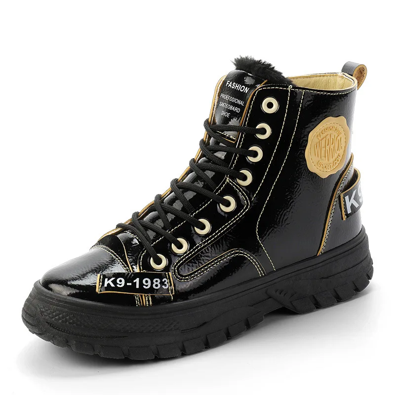 

Shiny Winter High Top Sneakers Woman Platform Chunky Plus Plush Sneakers Vulcanized Shoes Ladies Winter Keep Warm Women Shoes