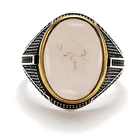 Личность Винтажное кольцо с белым камнем неправильной формы с черным камнем в придворном стиле для мужчин