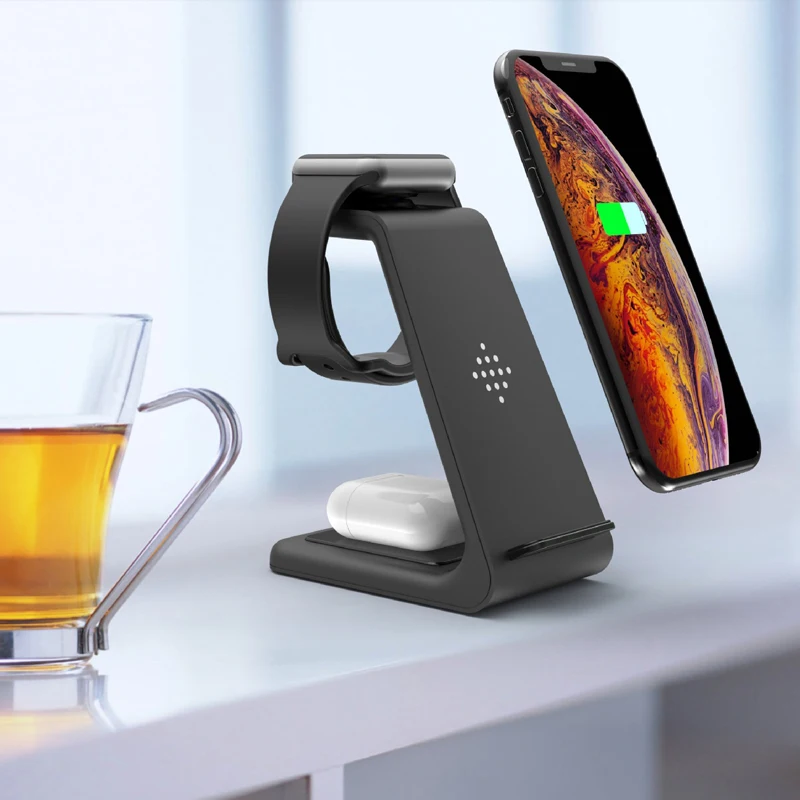 Беспроводное зарядное устройство 3 в 1 10 Вт док-станция для AirPods 2 iPhone 11 Pro XS Max Apple Watch