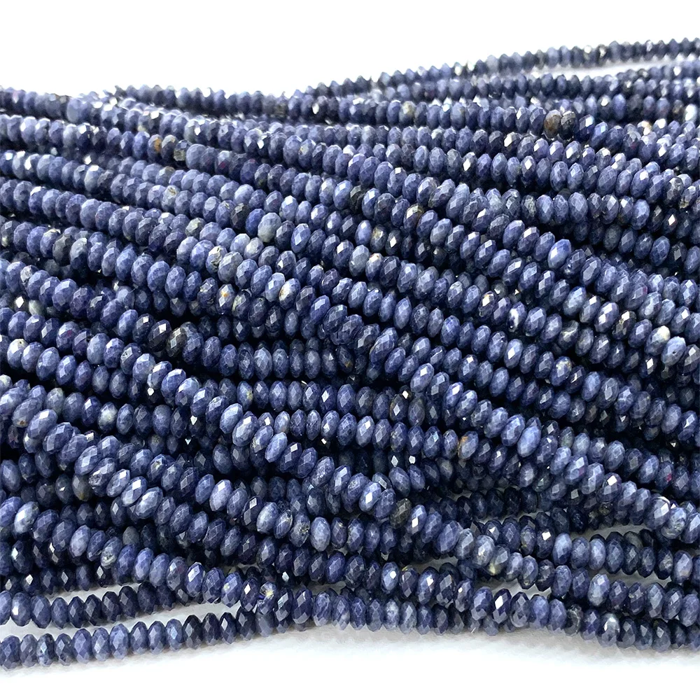 

Veemake Blue Sapphire Natural DIY Necklace Bracelets Earrings Ring Faceted Small Rondelle Women's Beads For Jewelry Making 06884