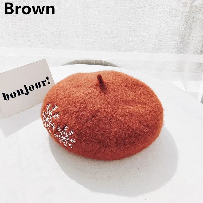 Высокое качество шерстяной берет вязаная шапка снежинка вышивка теплая зимняя