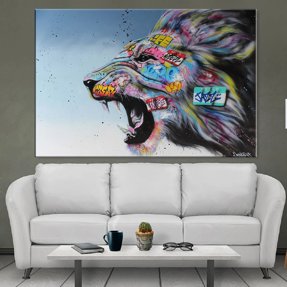 

Canvas Painting Animal Wall Art Graffiti Lion Posters and Prints Wall Pictures for Living Room Decoration Home Decoration