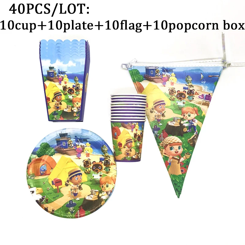 

Jungle Animal Crossing Game Disposable Party Tableware Plate Napkin Hat Flags Party Supplies Birthday Party Decoration Set