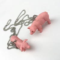 kawaii simulation domestic pig necklace for women cute pink piggy pendant necklaces girl funny piglet dangle jewelry child gifts