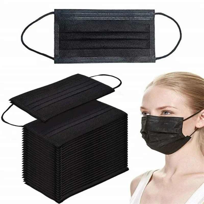 New 50-600PCS Disposable Black Adult Protective Mask Anti-Dust 3 Layers Filter Earloop Non Woven Face Mouth Men Women | Красота и