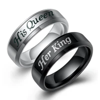 her king his queen circle smooth couple ring non fading titanium stainless steel ring for men male party fashion jewelry