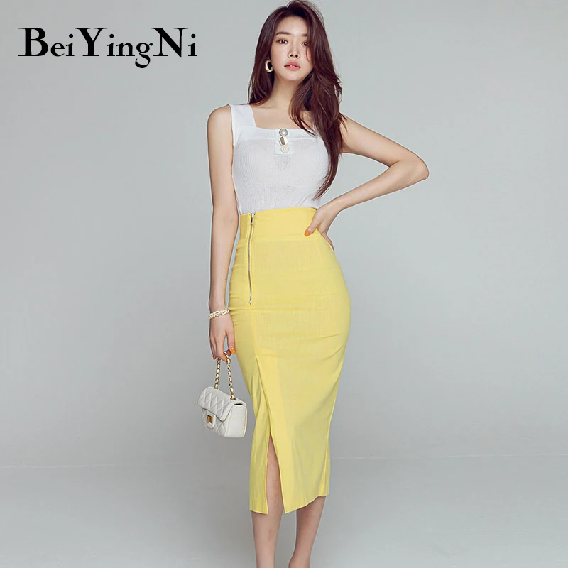 

Beiyingni Two Piece Set Women Sexy Club Skinny Cropped Tops Female Office Ladies Skirts Midi Vintage Casual Tshirts Women's Suit