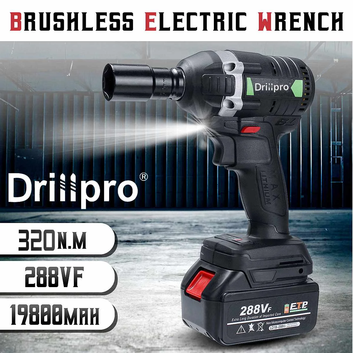 

Бесщеточный Электрический ударный гайковерт 288VF 1/2 дюйма электроинструменты 630N.m Крутящий момент с литий-ионной батареей 19800 мАч + зарядным у...