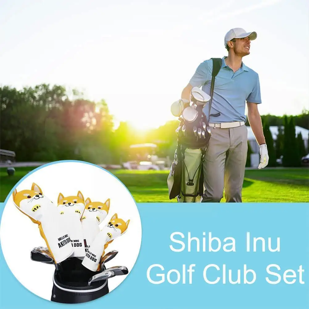 

Golf Headcover Cute Akita Golf Club Head Cover For Driver Fairway Hybrid Putter PU Leather Protector Wood Covers S5X0