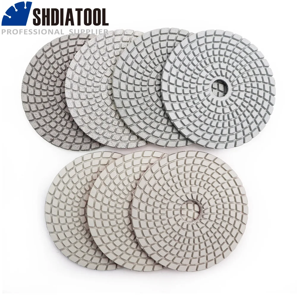 

Шлифовальные диски SHDIATOOL, 8 шт./компл., 4 дюйма, алмазные, влажные, гибкие, полировальные накладки из белого каучука, шлифовальный диск всех раз...