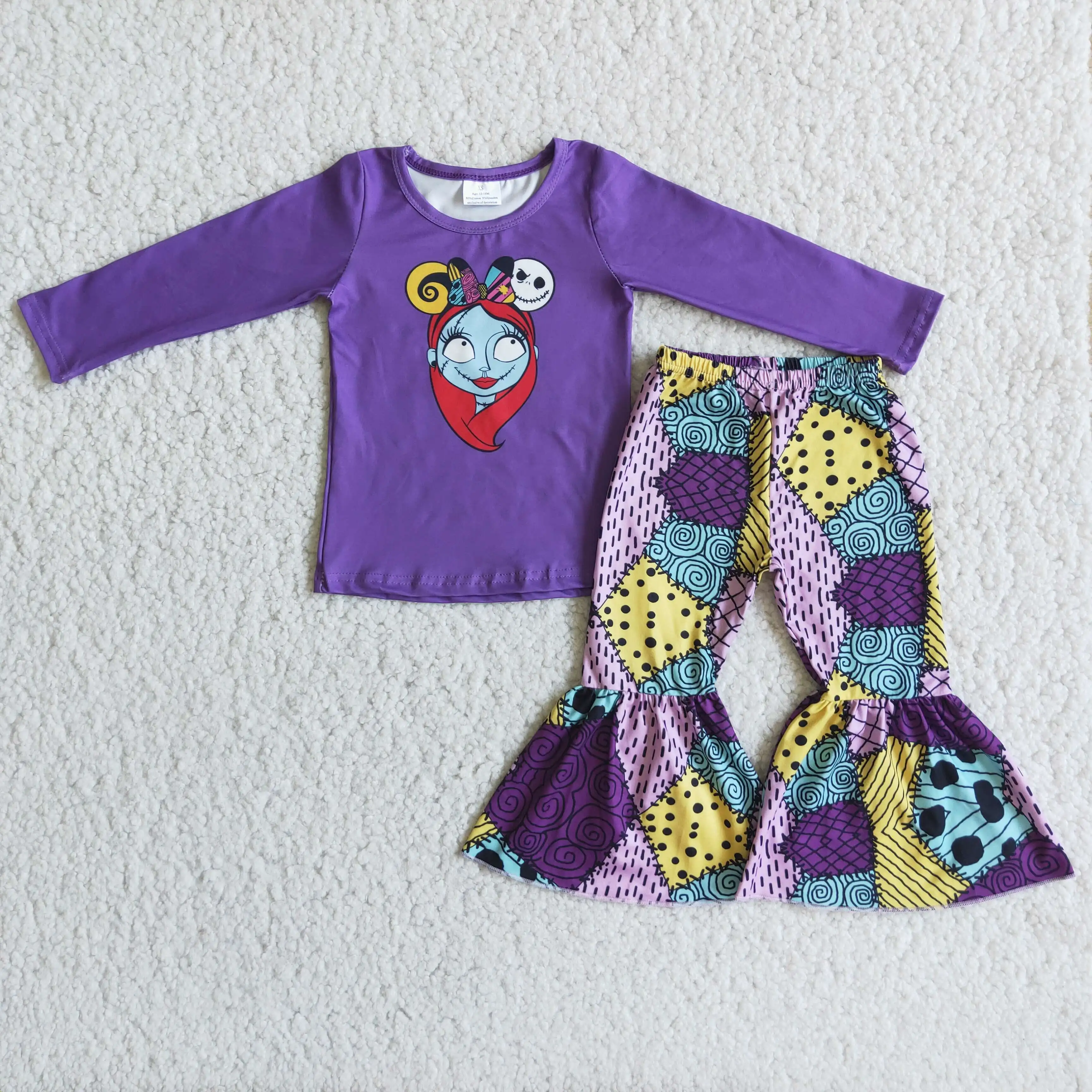 

Halloween Skull Outfits Baby Girls long Sleeves Top patch pants Children Clothing Kids popular purple Sets Boutique Wholesale