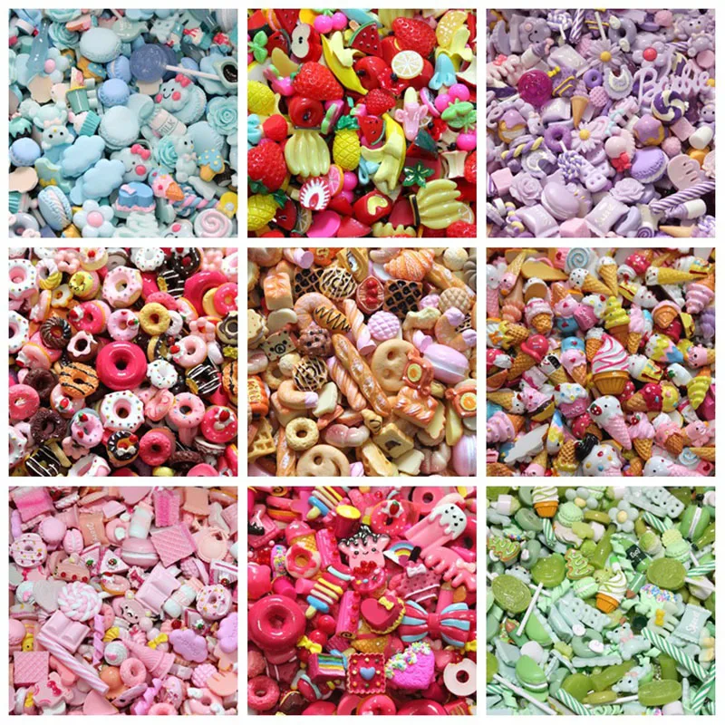 

10PCS Resin Accessories Fruit Food and Play Simulation Cream Mobile Phone Shell Material Diy Jewelry Accessories