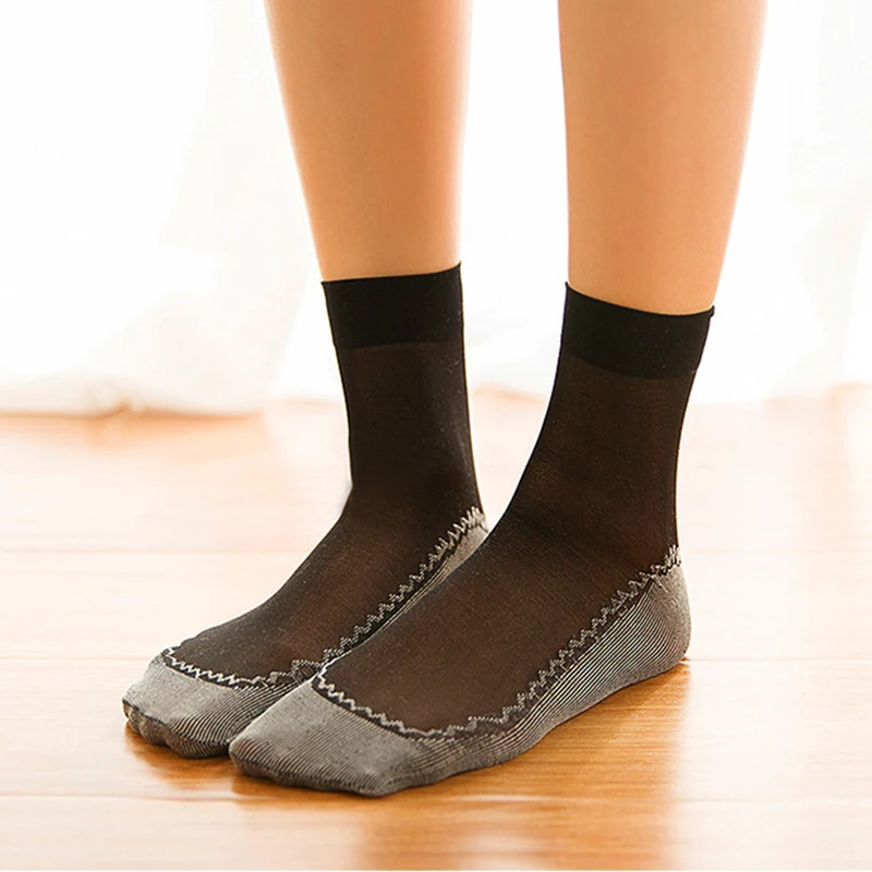

10 Pairs Women Soft Ankle Socks Absorbs Sweat Ultra-thin Stocking Breathable Short Socks Leisure Nonslip Crystal Silk Socks