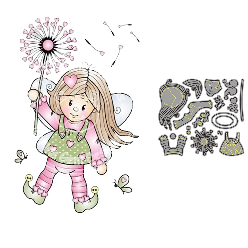 

girl with wing metal cutting dies new dandelion craft dies stamp set mold for scrapbooking invitation die gift card decoration