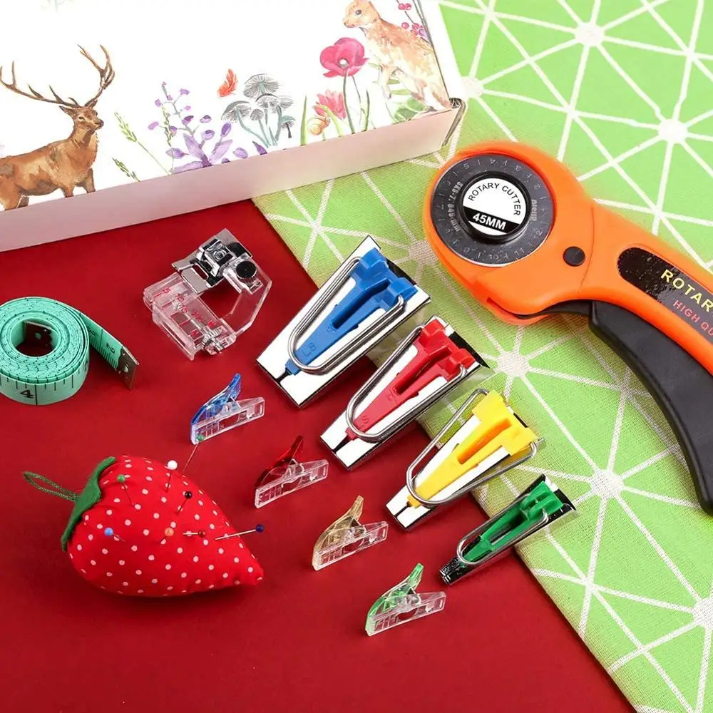 

LMDZ Fabric Bias Tape Makers Kit with Quilting Rotary Cutter Sewing Awl 4 Sizes Binding Makers Pins Craft Binder Foot for Sewing
