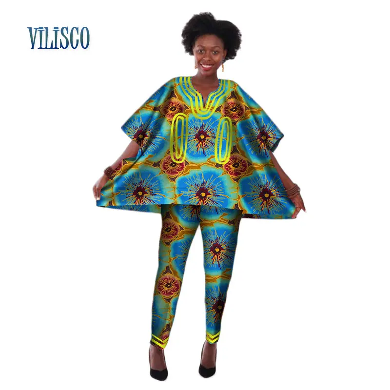 

New Bazin Riche African Print Top and Pants Sets for Women Dashiki Traditional African 2 Pieces Pants Sets Women Clothing WY205