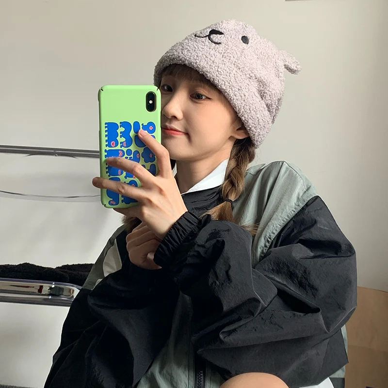 Женская шапка с милыми ушками медведя Мягкая Милая зимняя теплая вязаная капюшон