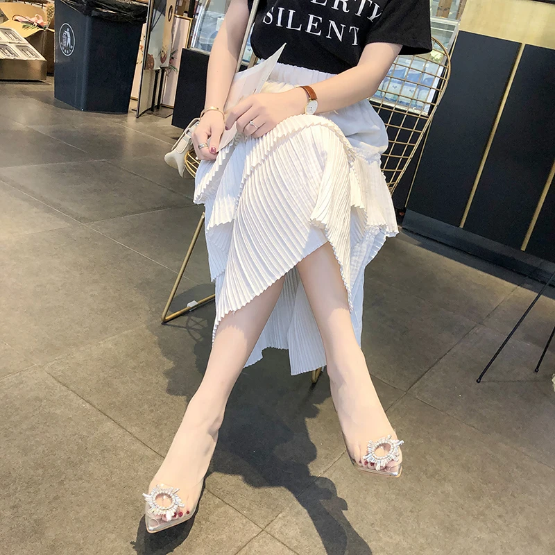 

2019 Transparent High Heels Sexy Pointed Toe Slip-on Wedding Party Brand Fashion Shoes For Lady Women Pumps PVC
