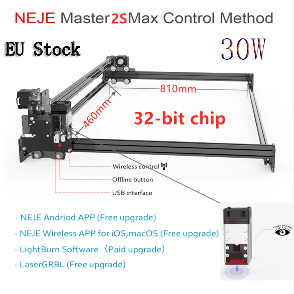 Лазерный гравировальный станок NEJE Master 2S макс. 30 Вт 40 GD32 MCU для резки древесины 460*810