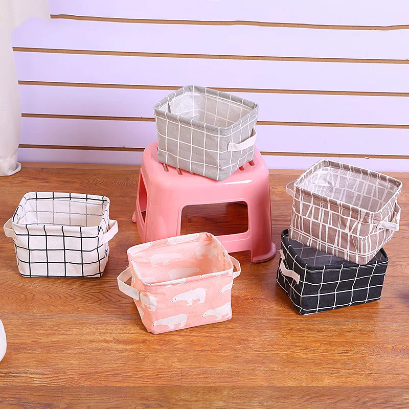 Простая складная корзина для хранения из хлопка и льна тканевый квадратный