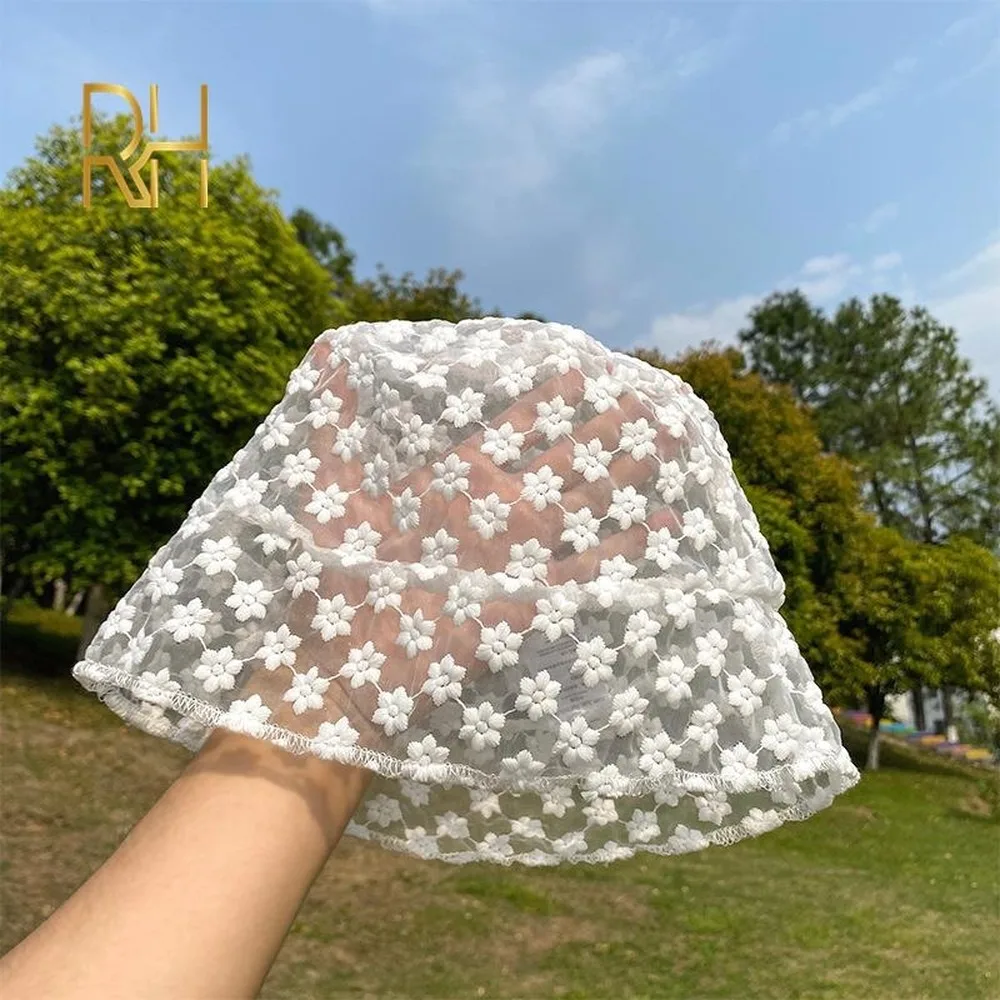 

Панама женская Винтажная с ажурным кружевом, тонкая воздухопроницаемая Панама в Корейском стиле, с цветочным принтом, летняя