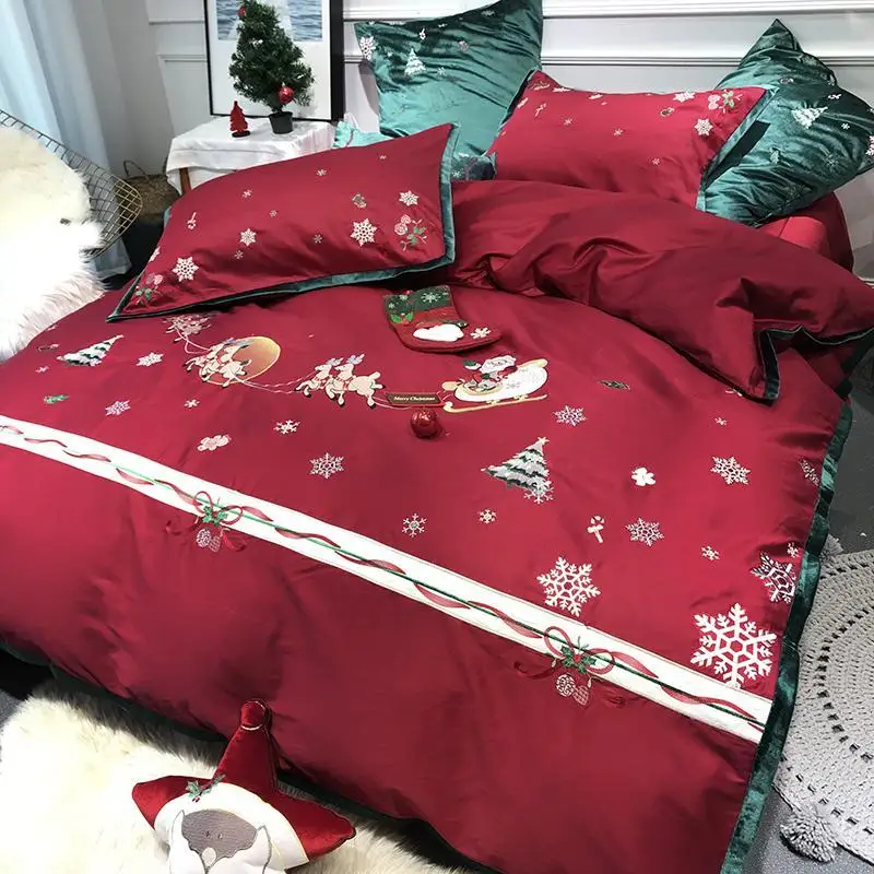 2019 Рождественский Комплект постельного белья с оленем роскошная вышивка