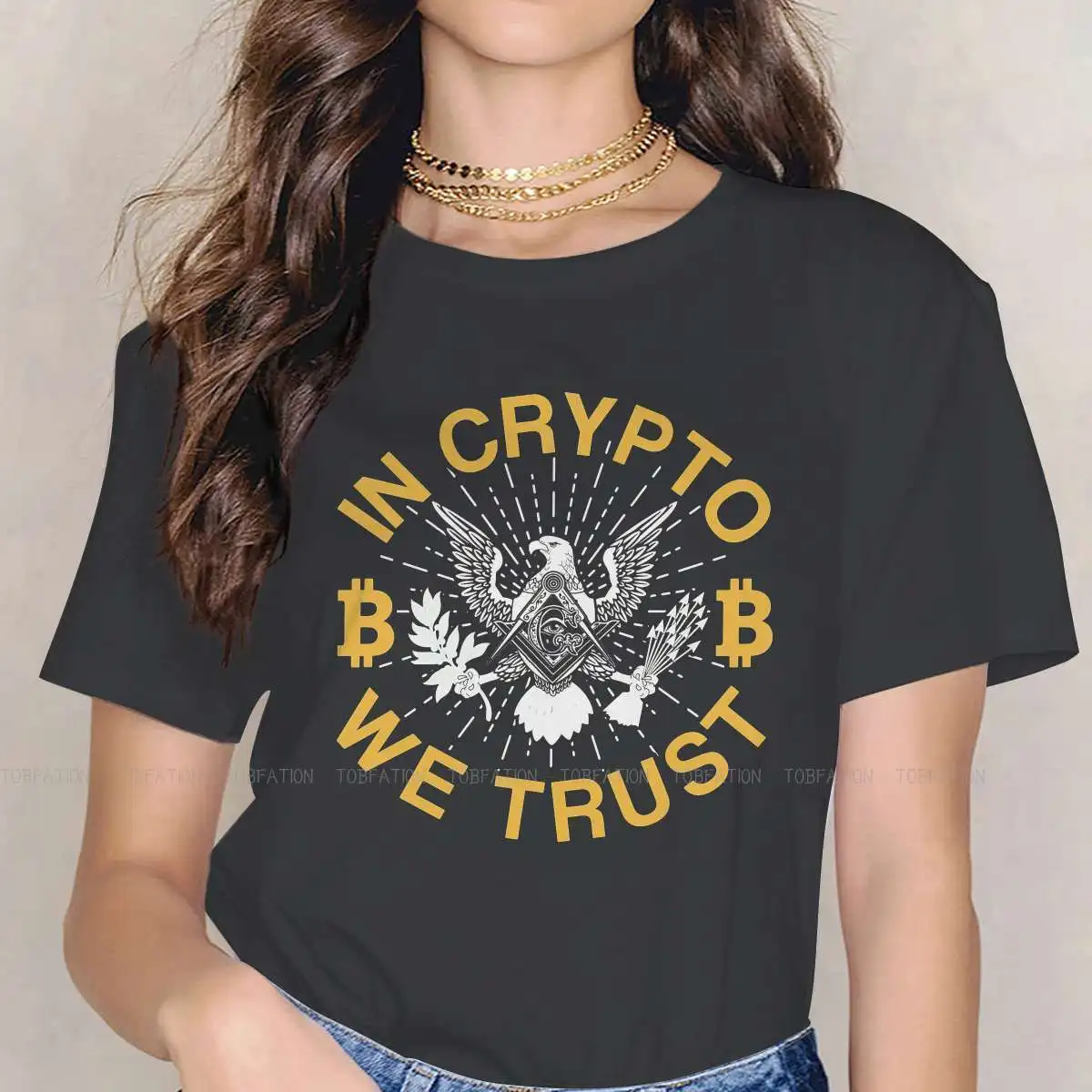 

IN CRYPTO WE TRUST Eagle Women TShirt Bitcoin Cryptocurrency Miners Meme Girls Basic Tees Cotton Female T Shirt 5XL Fashion Gift