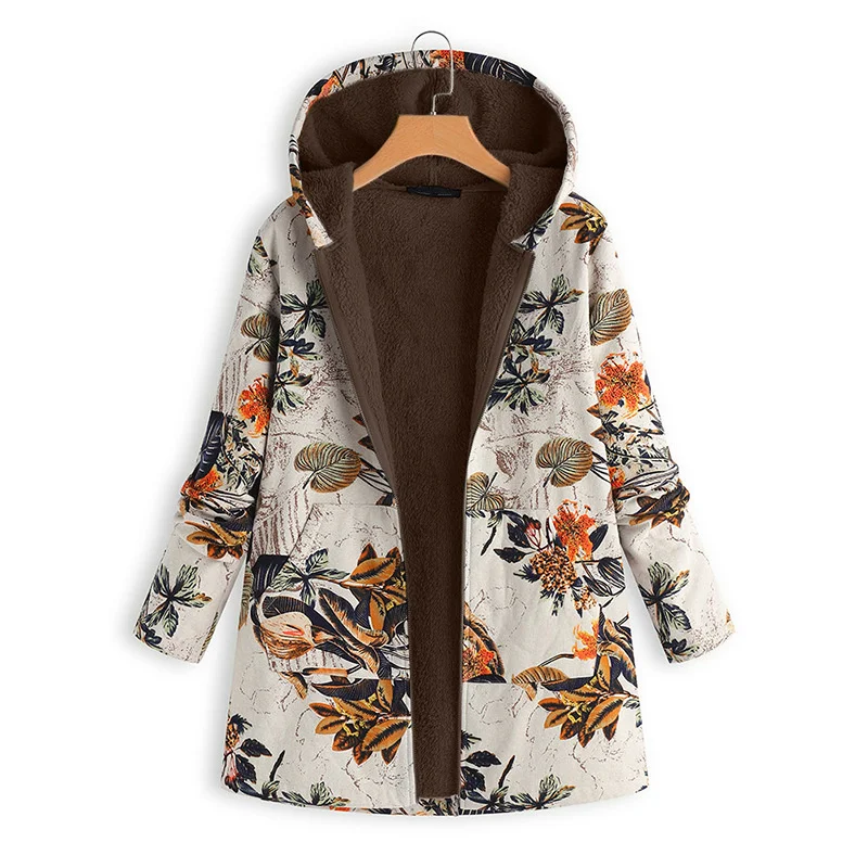 

Women's Jacket Winter High Street Print Retro Style Cotton Jacket Plush Thick Coat Casual Manteau Femme Qm*