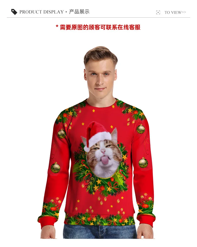 Ugly Christmas Sweater Christmas Novelty Autumn Winter Blouses Clothing Santa Claus Printed Loose Sweater Men Women Pullover