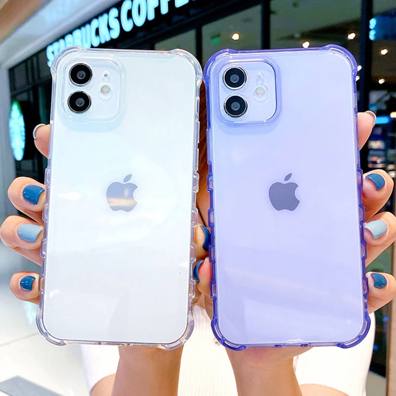 

Transparent Thickening Silicone Shockproof Phone Case For iPhone 11 12 Pro Max XR XS Max X 7 8 Plus Soft Candy Color Back Cover