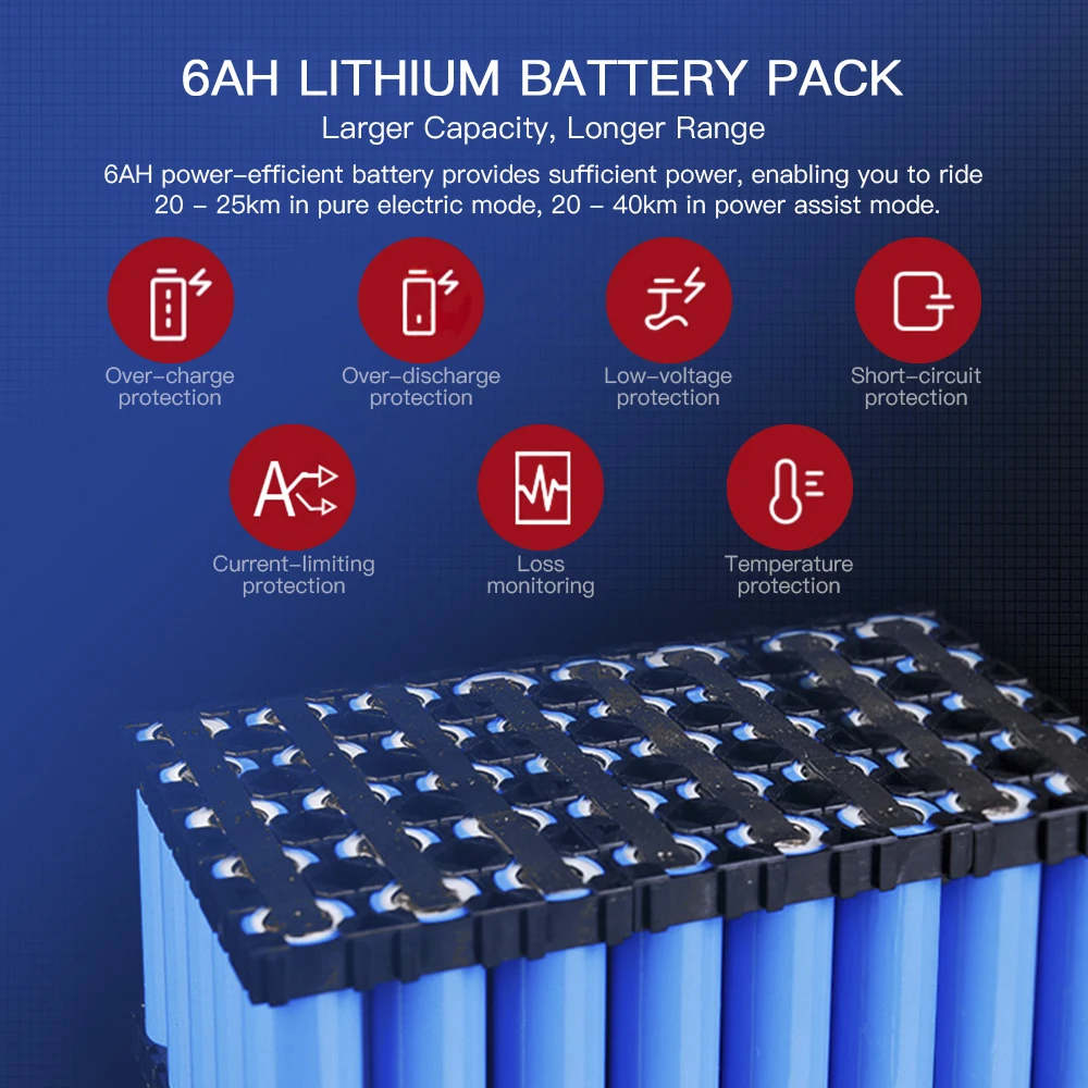 

14 Inch Folding Power Assist Electric Bicycle Moped E-bike 6AH Battery 20 - 40km Max Range