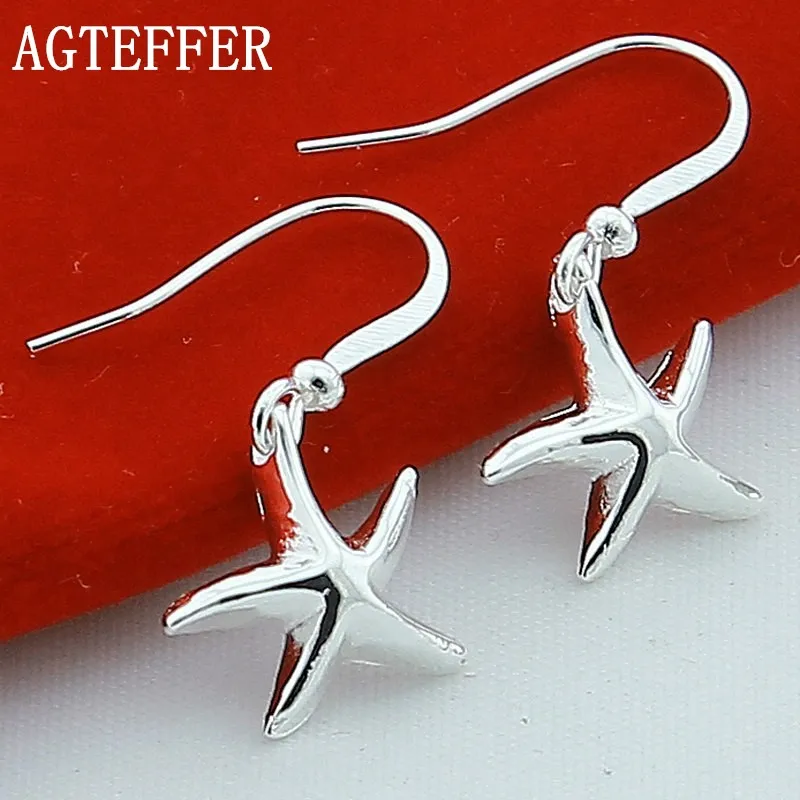 

AGTEFFER 925 Sterling Silver Star Starfish Drop Earrings For Woman Wedding Engagement Fashion Party Charm Jewelry