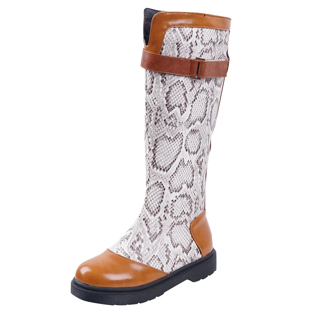 Высокие сапоги до бедра зимние водонепроницаемые с круглым носком и пряжкой