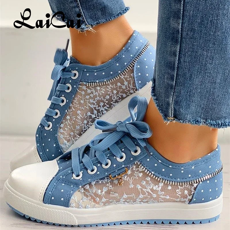 

LaiCai Women Shoes New Arrival Fashion Summer Casual Shoes Cutouts Lace Canvas Hollow Breathable Platform Flat Shoes Sneakers