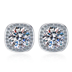 Trendy 1-2ct D Color Moissanite Square Earrings Women Jewelry 925 Silver Plated Pt950 Moissanite Diamond Earrings Wedding Gift
