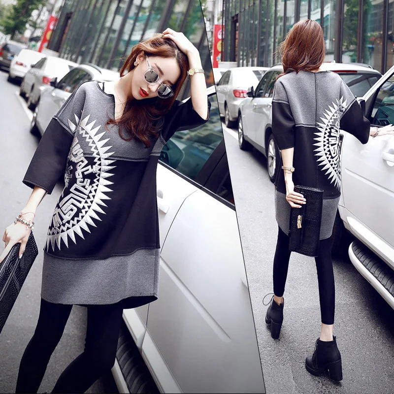

European and American Fashion Three-dimensional Sequins Loose Long Paragraph Seven-point Sleeve Space Cotton Women's Dress