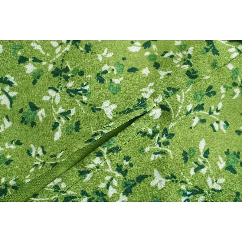 

Sukibandra Summer Green Floral Print Midi Dress for Women Vintage Spaghetti Strap Dresses Casual Beach Boho Side Split Dress