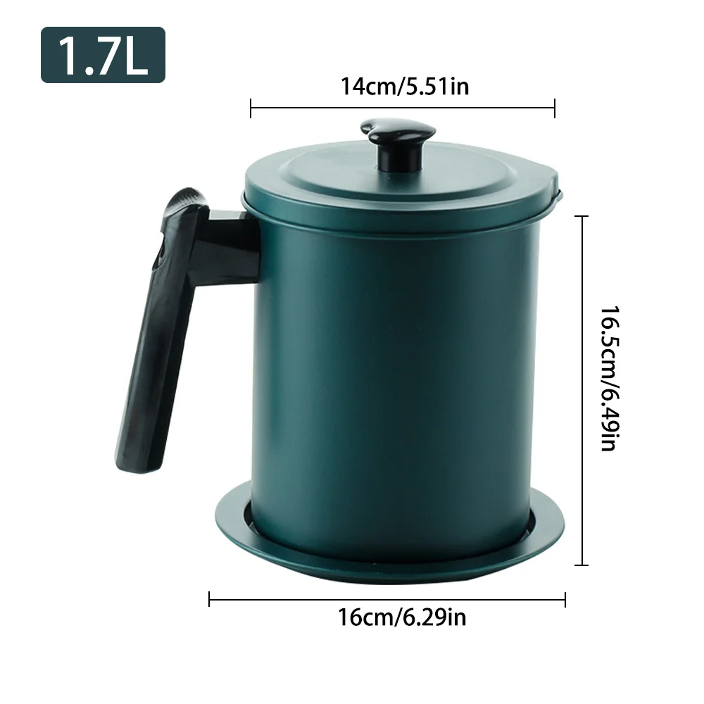 

1.7L Leakproof Can Grease Container Kitchen Tool Kettle Aluminum Oil Storage Can Container With Fine Mesh Filter Anti Slip Plate