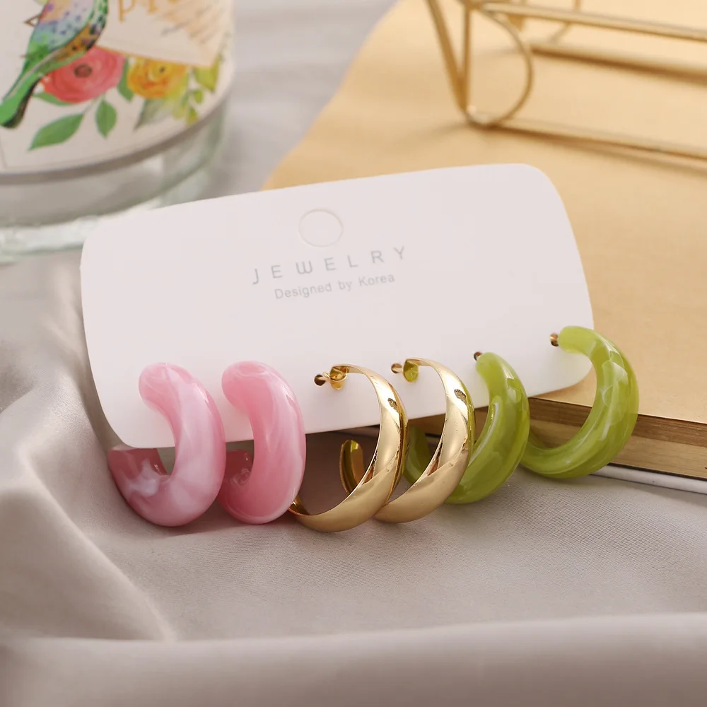 

Trendy Geometric Gold Metal Earrings Set for Women Colorful Circle Dangle Drop Earrings Acrylic Set of Earrings Jewelry серьги