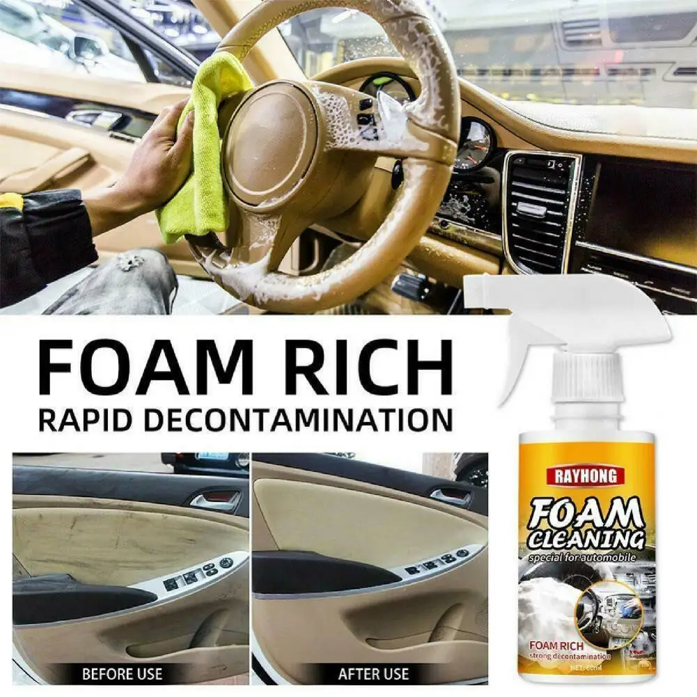 

Auto Interior Cleaner Versatile Eco-friendly Cleaning Car Foam Cleaner Stain Remover Agent Cleaning Agent 60ML/120ML