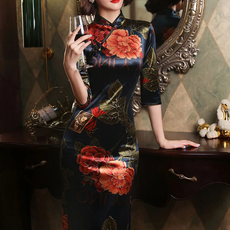 Женское традиционное китайское платье элегантное облегающее Ципао с коротким