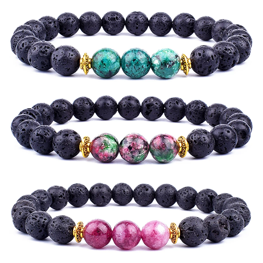 

Fashion Lava Tourmaline Bracelets Men Energy Nature Energy Stone Beads Chakra Bracelets Women Yoga Oil Diffuser Jewelry Pulsera
