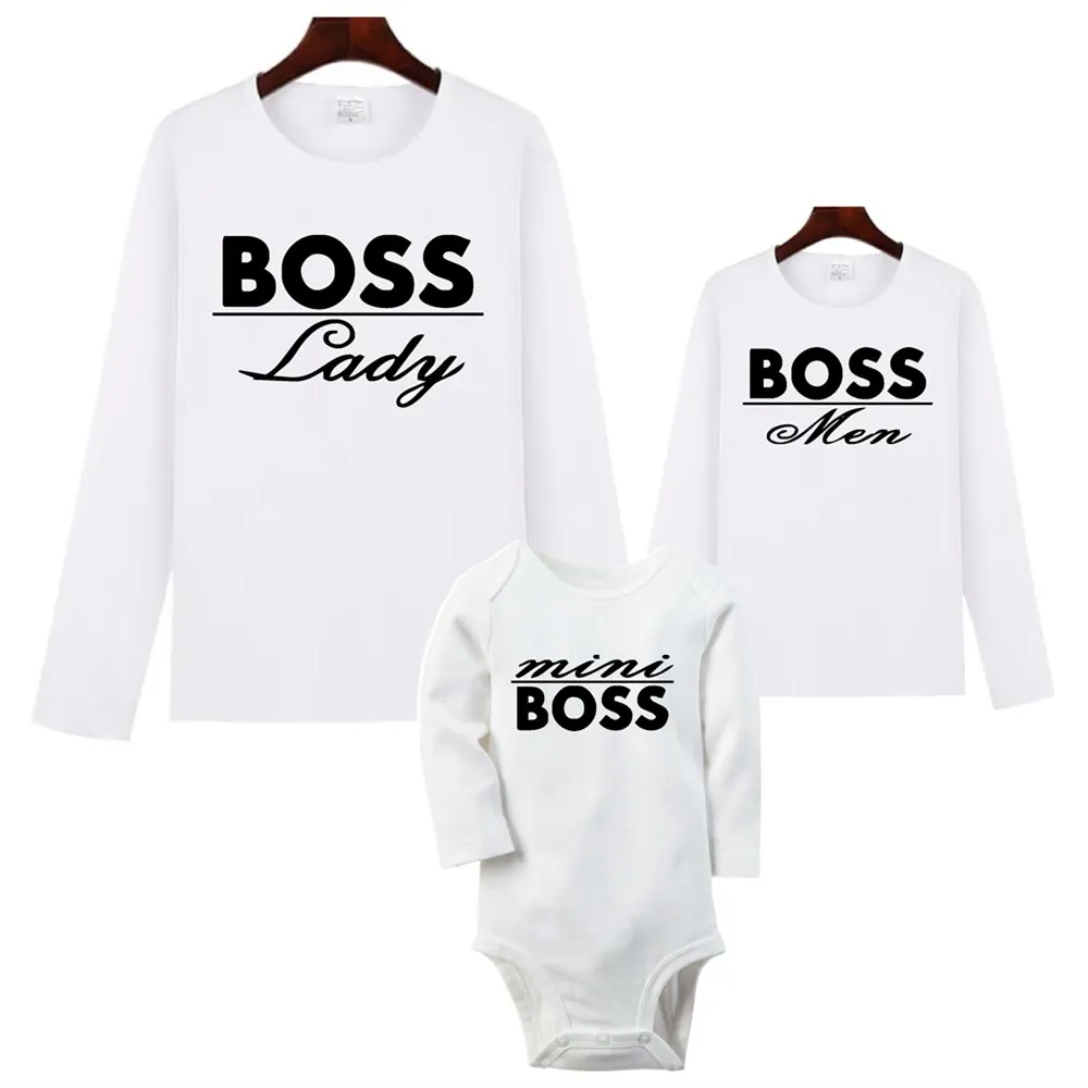 Буквы принт Boss костюмы в одном стиле для всей семьи с длинными рукавами футболки