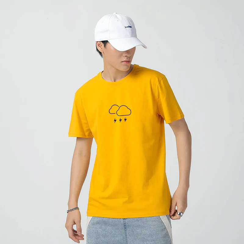 100% хлопок с принтом облака забавные мужские футболки круглым вырезом Модные топы