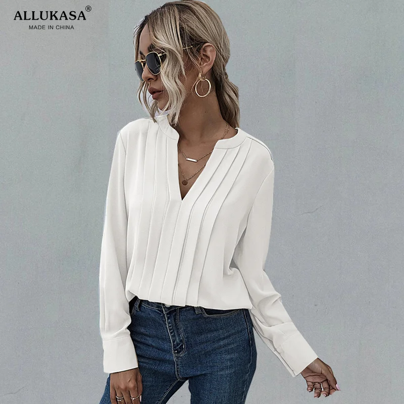 

Blouse Female Long Sleeve black Slim Fit V-Neck Knitwear Party Clubwear Elegant Ladies Vacation Clothing 2021 top Women shirts