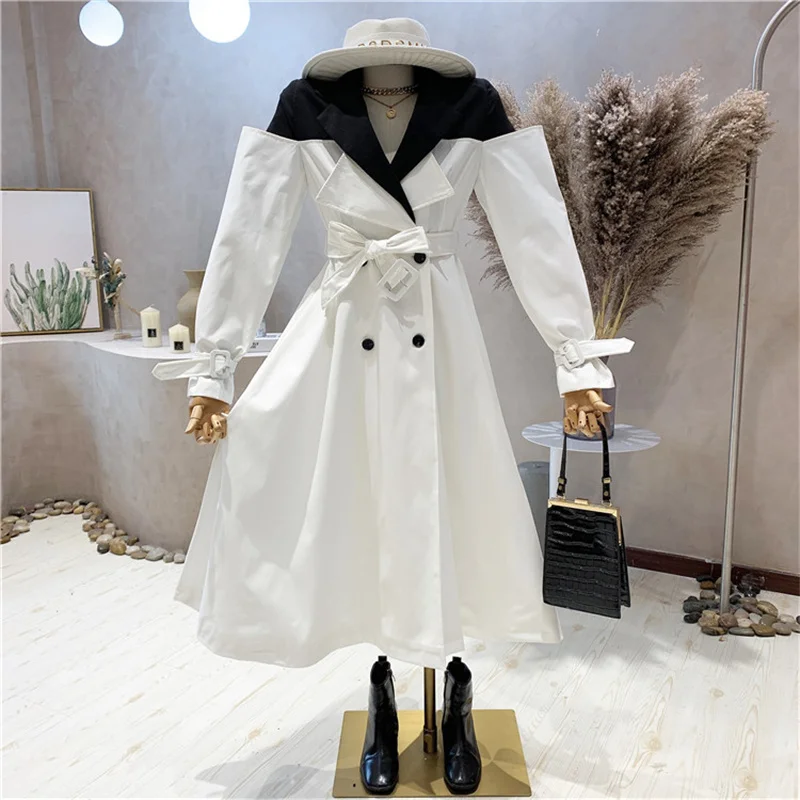 

NEW Niche Design Women Clothing Autumn Waist Long-sleeved Suit-collar Trench Coat Mid-length Over-the-knee Double-breasted Coat