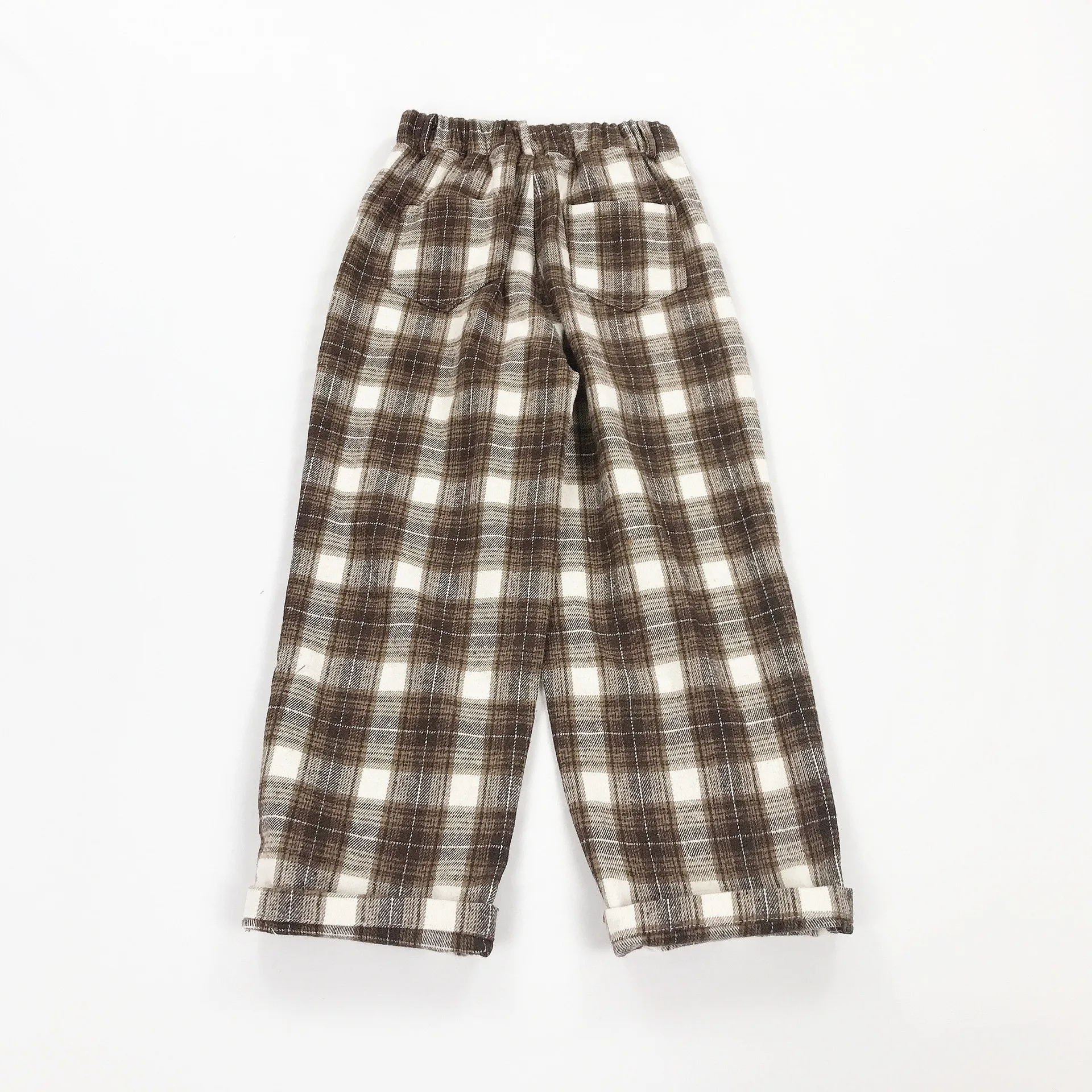 

Autumn Winter New Women Black Plaid Pants Woolen Thick Warm Full Length Mid Waist Casual Loose Trousers Capris Straight Pant